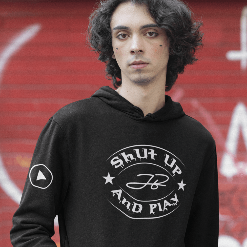 Shut Up And Play Jordan Burney Hoodie, White Logo