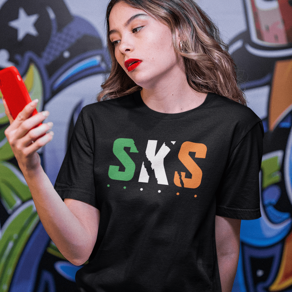 SKS by Solomon Simon T-Shirt, Green & Orange Logo