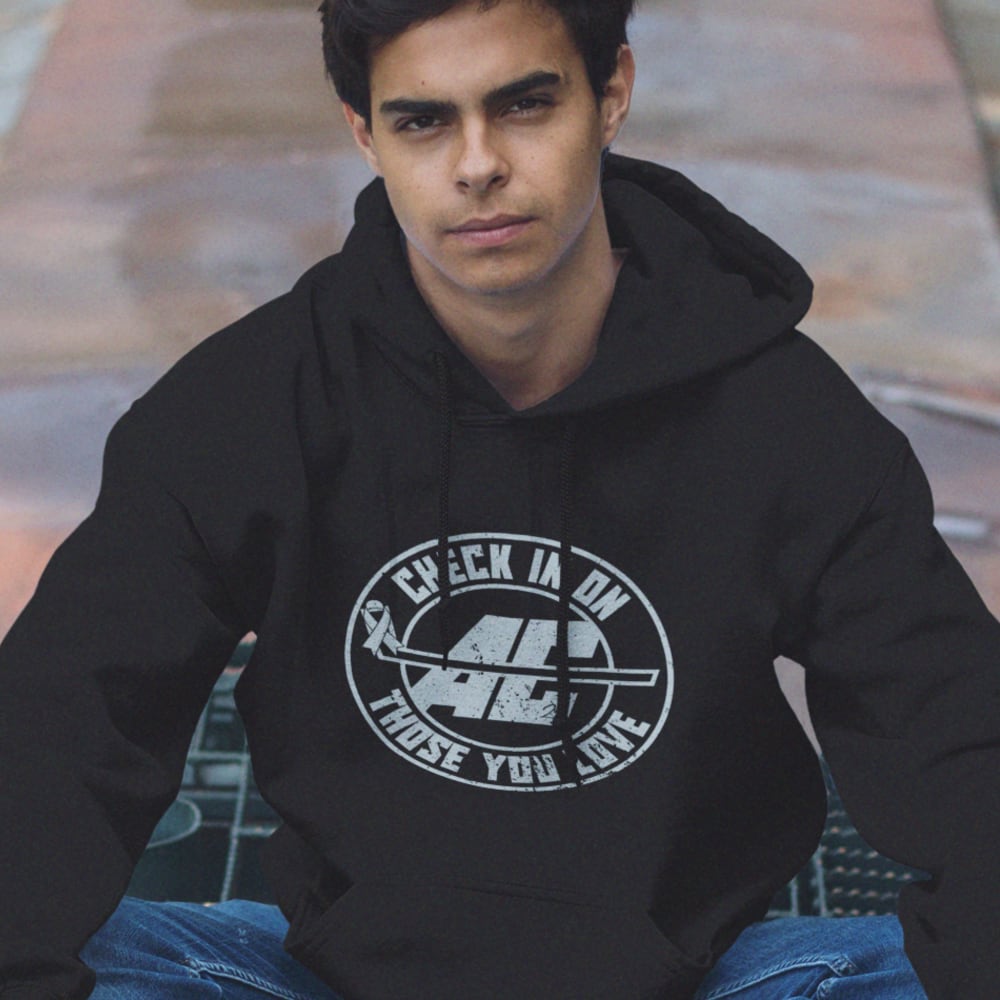 AC Check in on those you Love by Ashley Clark Unisex Hoodie , White Logo