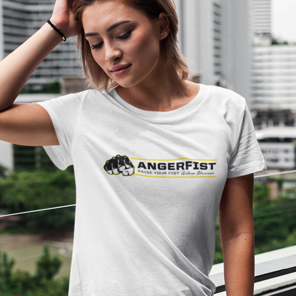 Anger Fist by Arlene Blencowe Women's T-Shirt, Dark Logo