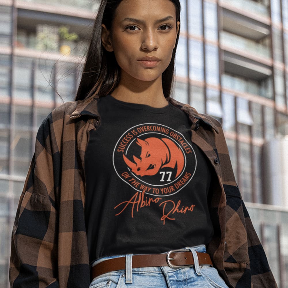 Albino Rhino by Karl Mecklenburg Women's T-Shirt, Orange Logo