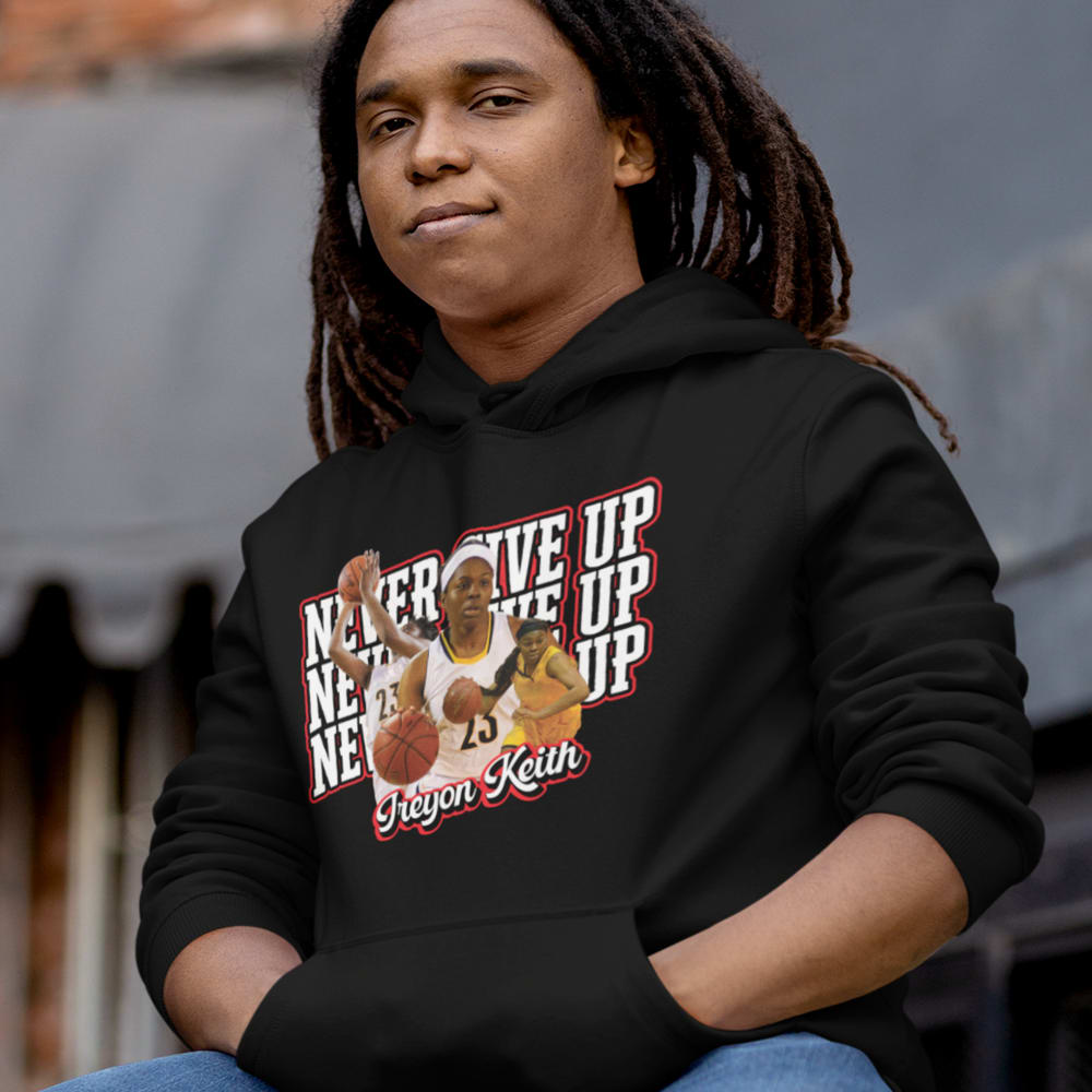 Never Give Up by Ireyon Keith ’s Hoodie, White Logo