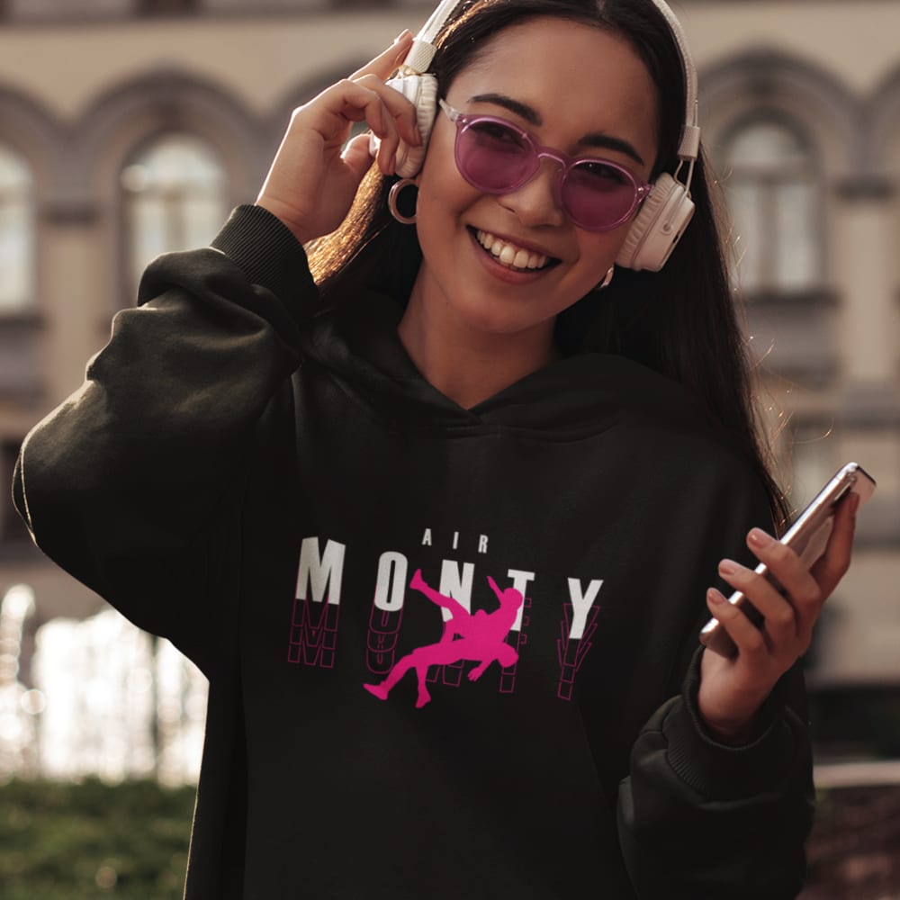 "Air Monty" by Michelle Montague Unisex Hoodie, Hot Pink White Logo
