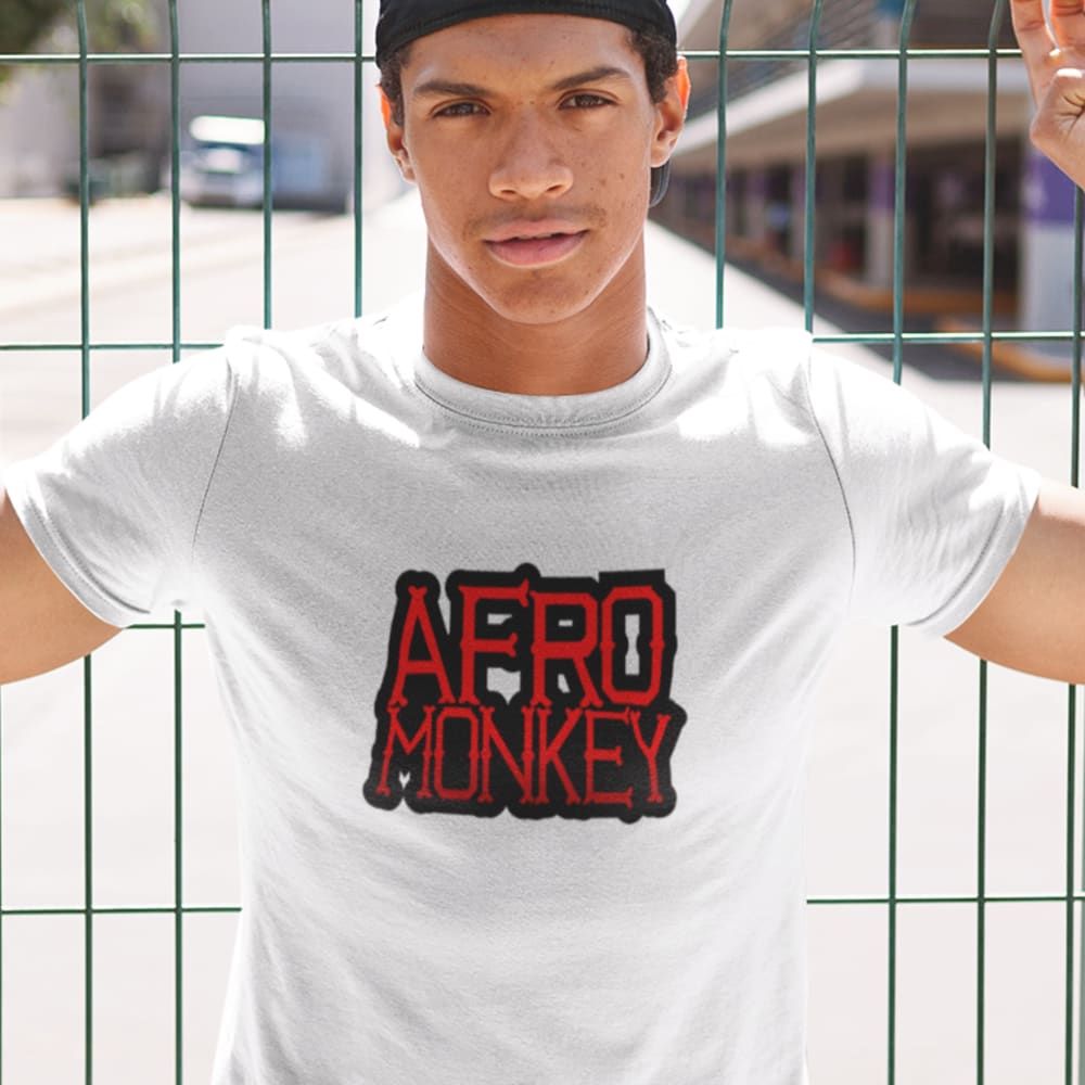 Afro Monkey by Andre Ewell, Men's T-Shirt, Red Logo