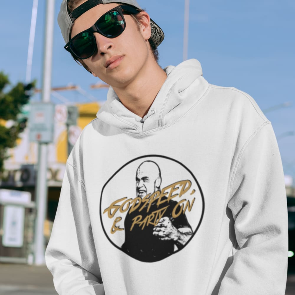 "Godspeed & Party On" by Bas Rutten, Hoodie, Black and White Logo