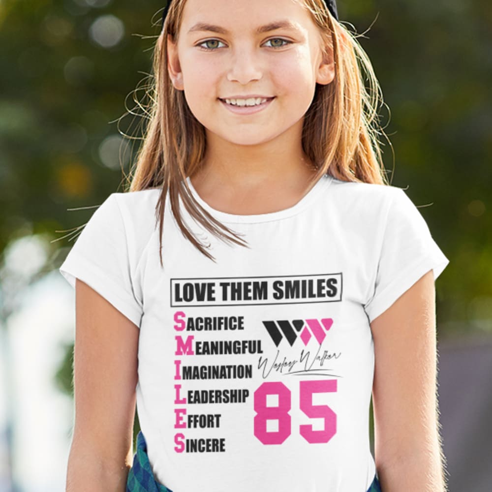  Love Them Smiles by Wesley Walker Youth T-Shirt, Pink in Dark Logo