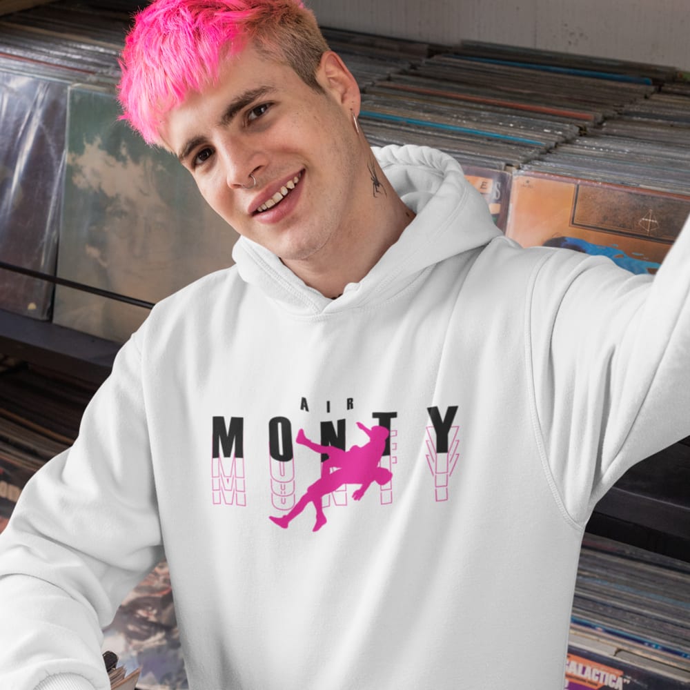 "Air Monty" by Michelle Montague Unisex Hoodie, Hot Pink Black Logo