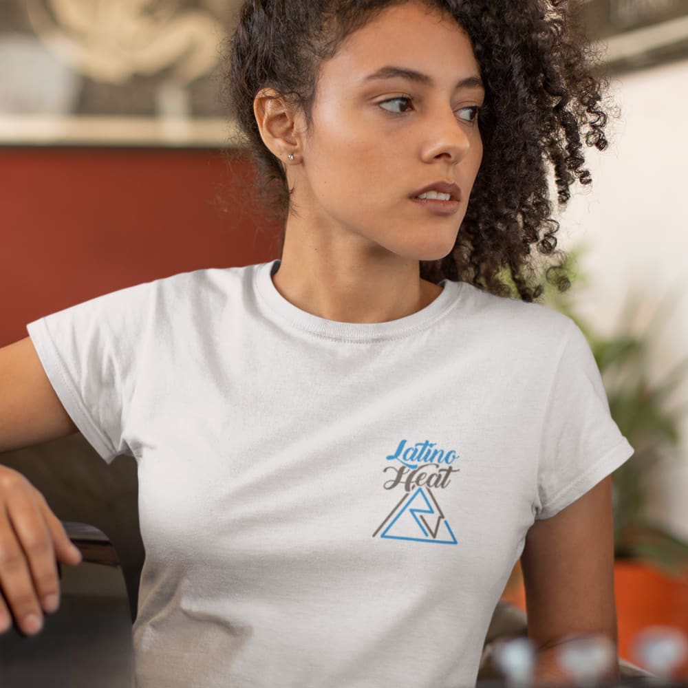 Latino Heat by Rodolfo Velasquez Women's T-Shirt, Dark Mini Logo