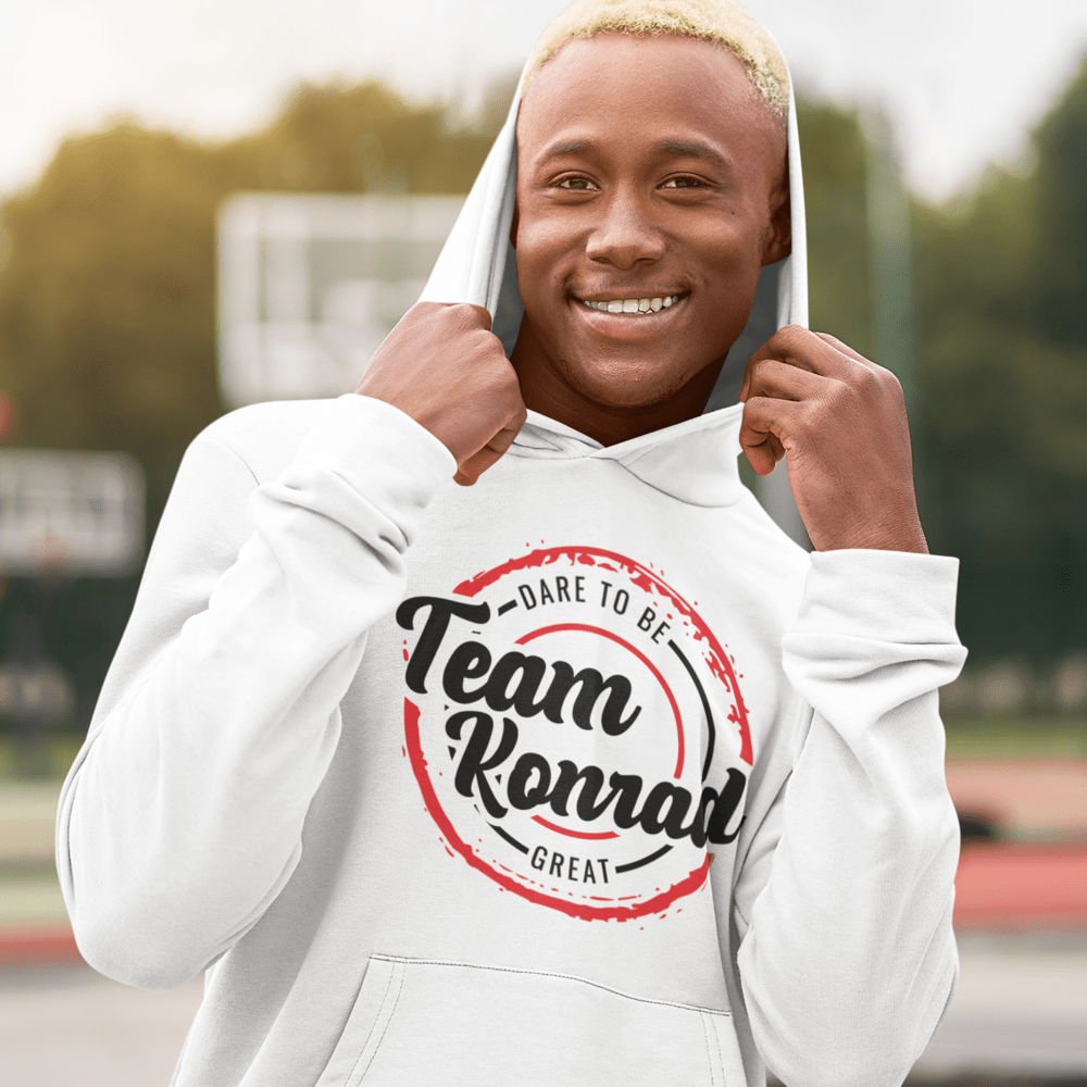 Dare to be Great by Jordyn Konrad Hoodie, Red Black Logo