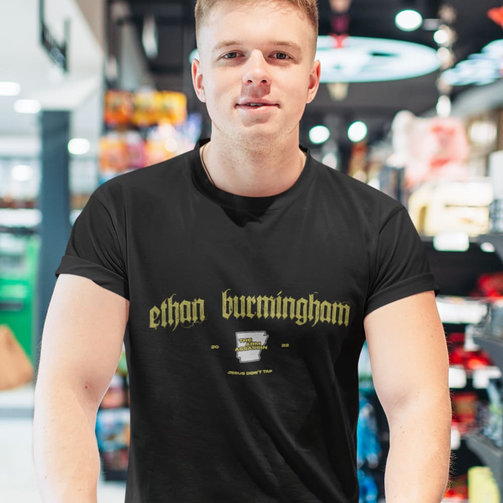 “The Arm Assassin”  2022 by Ethan Burmingham Men's T-Shirt, Gold Light Logo