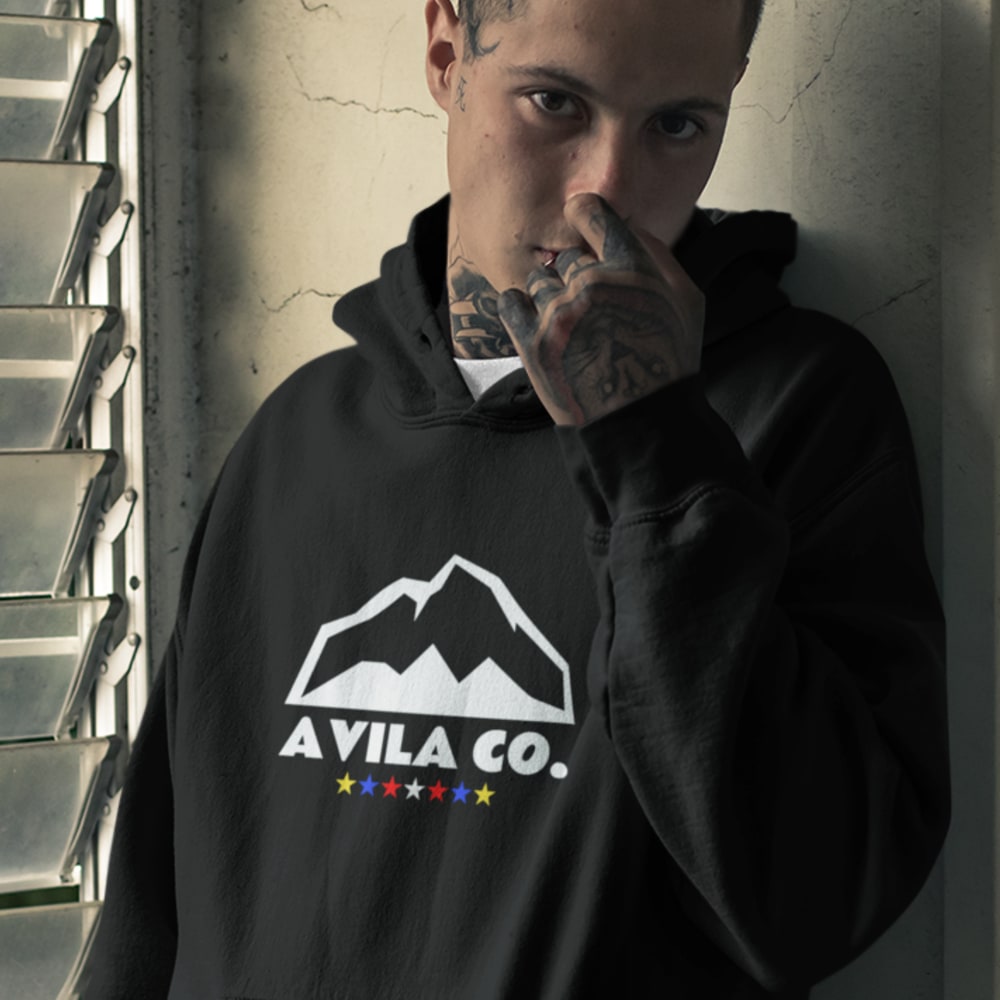 AVILA CO. by Guillermo Granier Men's Hoodie, White Colored Stars Logo