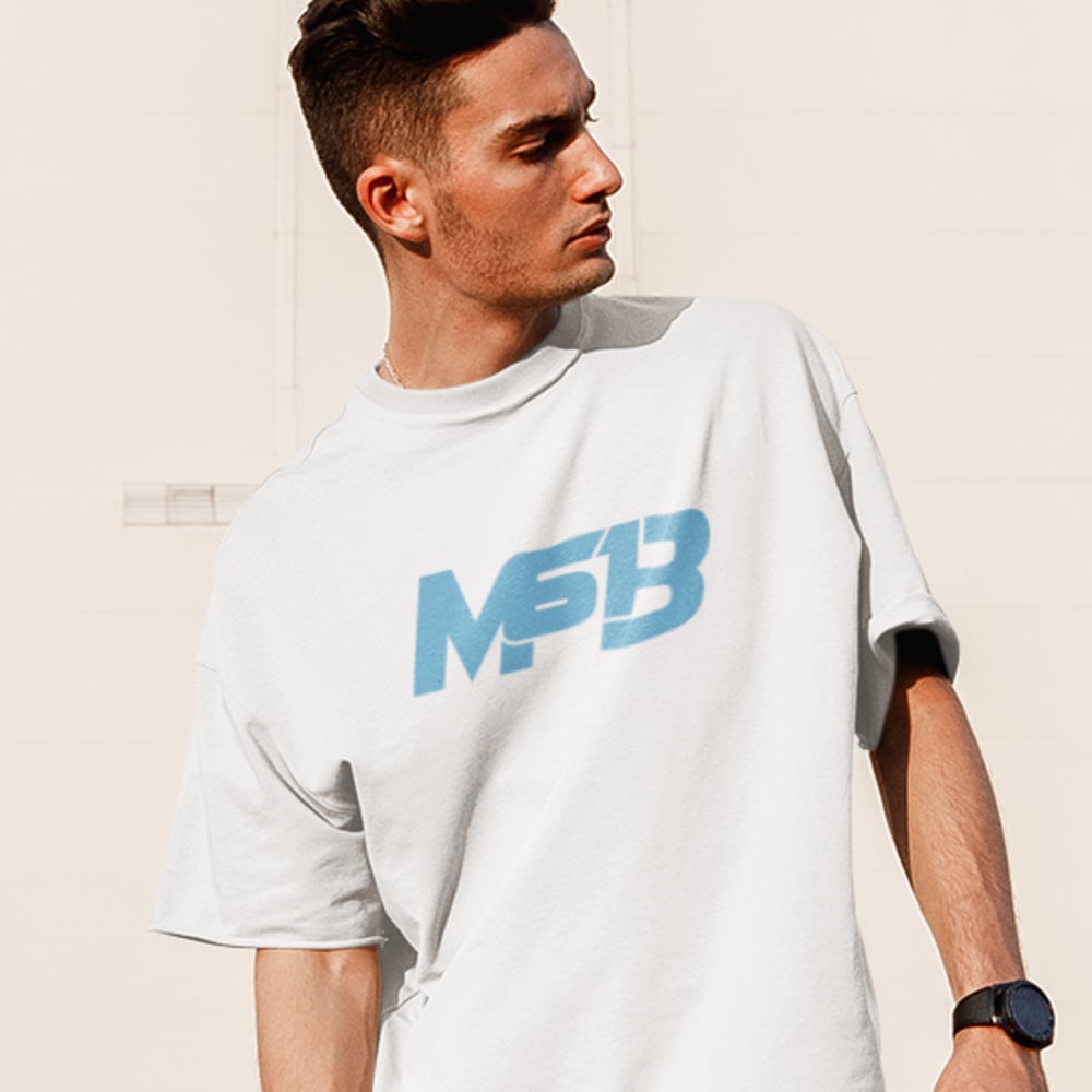 "MB61" by Michaela Boyle Men's T-Shirt,  Blue Logo