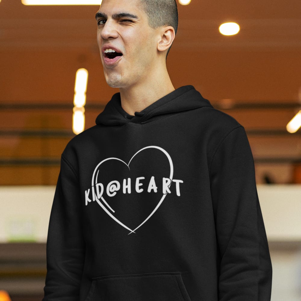 "Kid @ Heart" by Eli Pancol Hoodie, White Logo