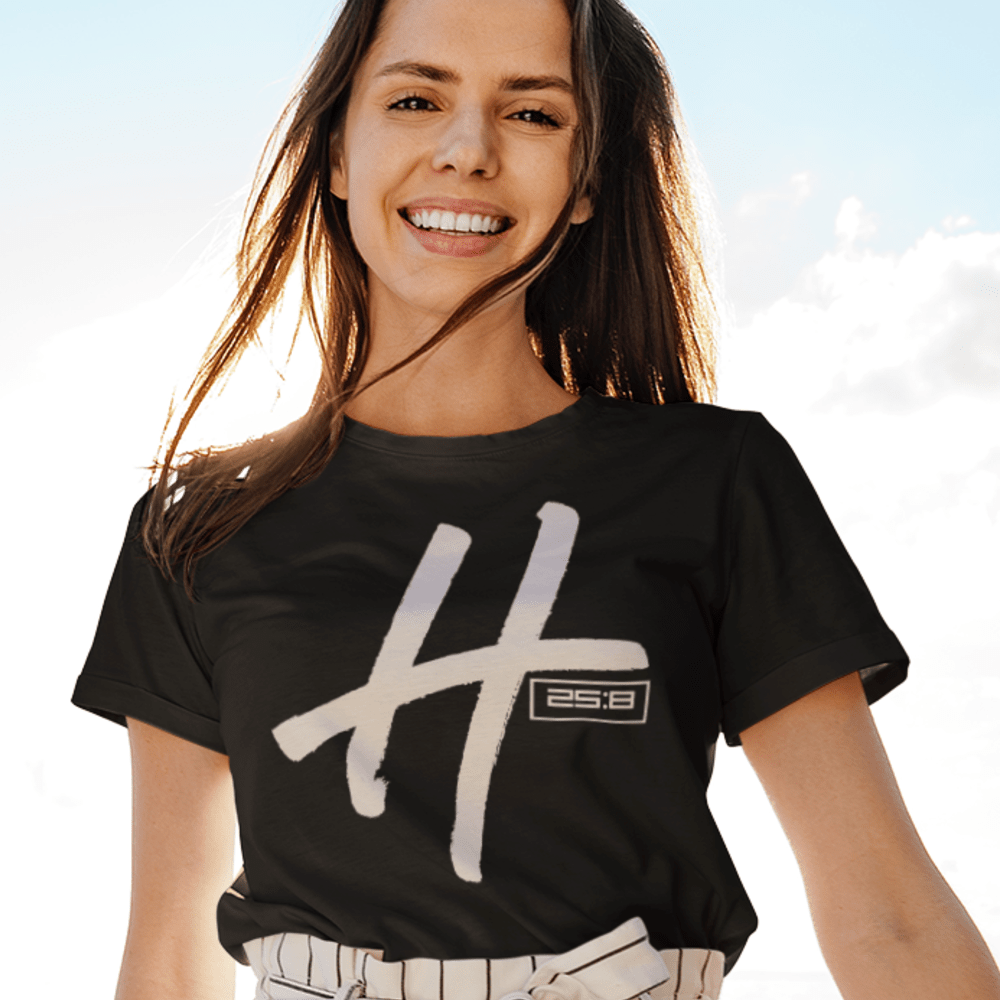 H 25:8 by Craig Rucker Women’s T-Shirt, White Logo