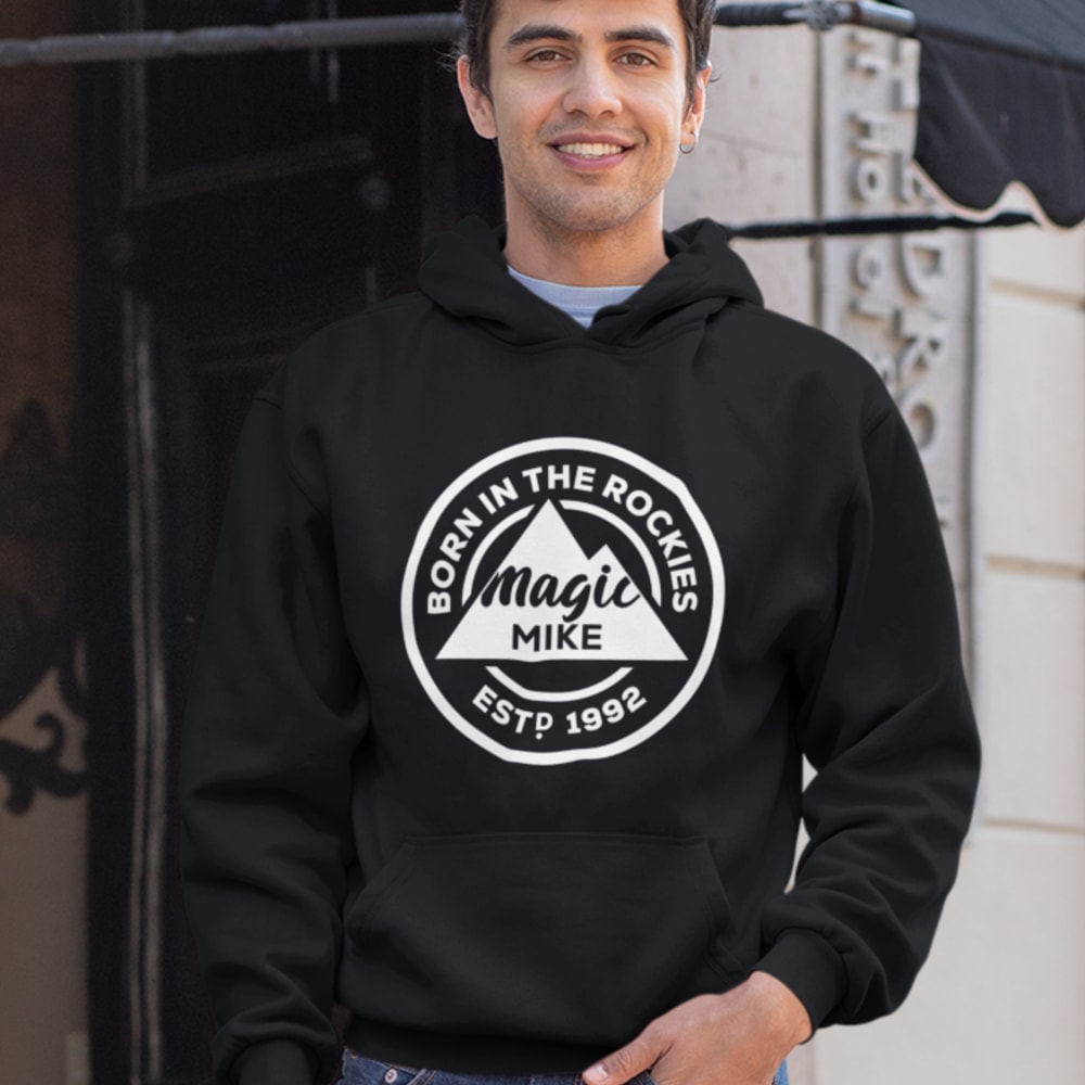 Born in the Rockies by Mike Hamel Hoodie, White logo