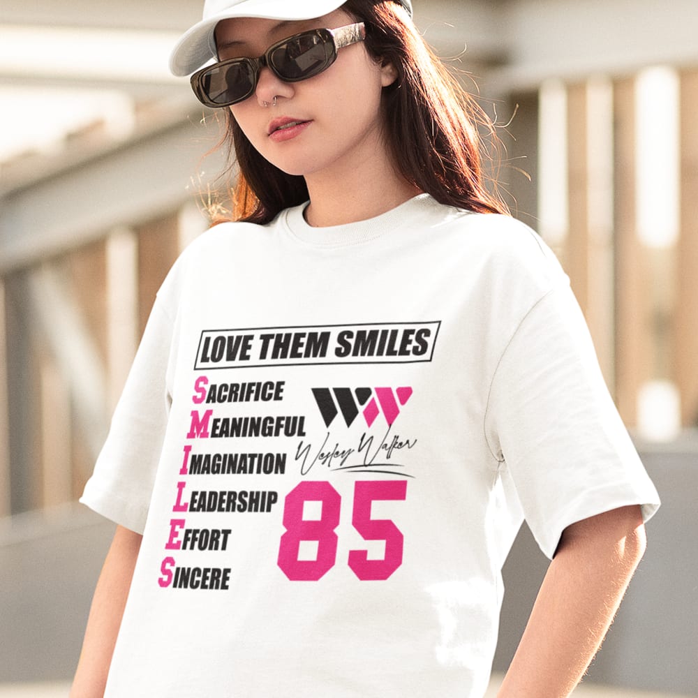 Love Them Smiles by Wesley Walker Women's T-Shirt, Pink in Dark Logo