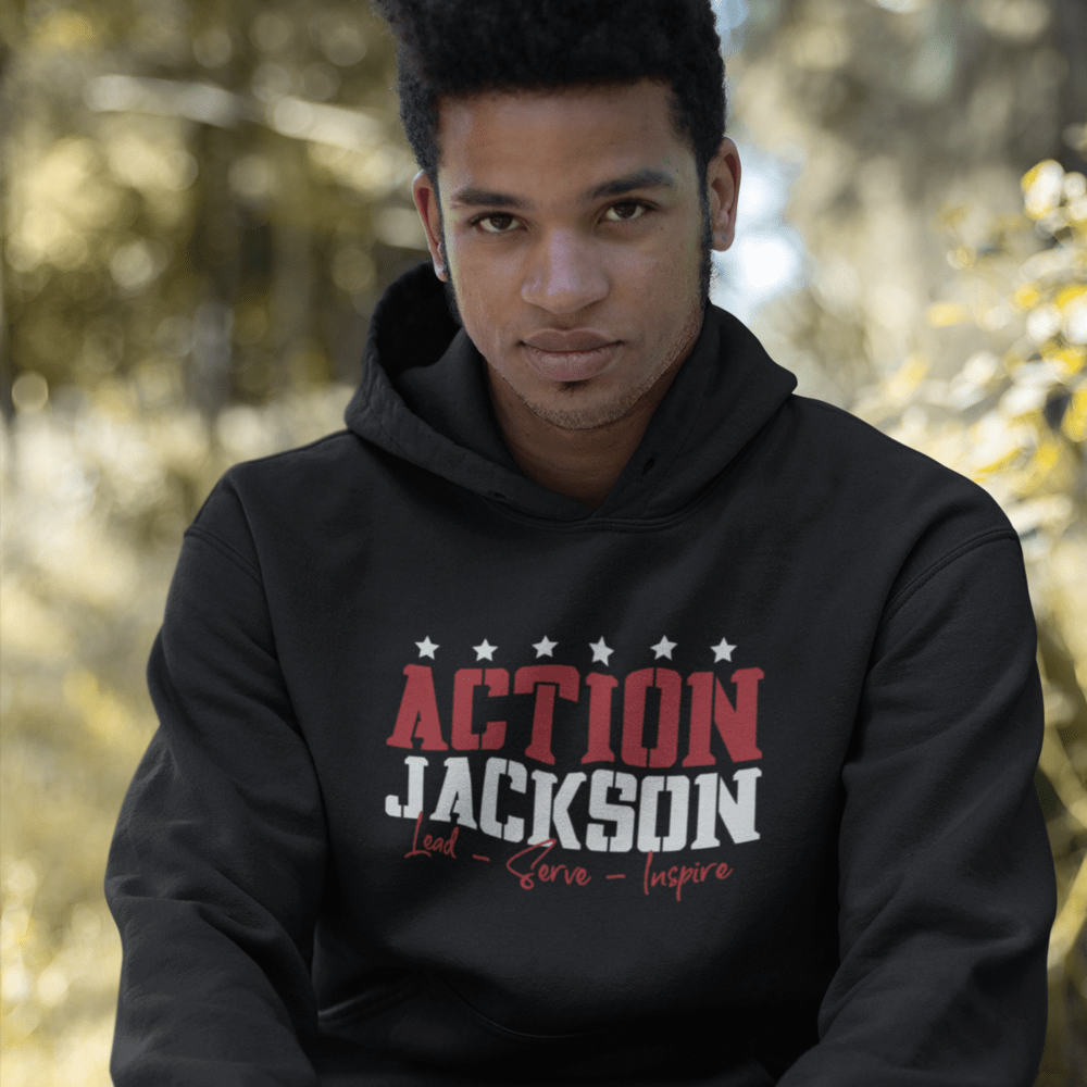 Lead-Serve-Inspire ACTION by Patrick Jackson Hoodie, White Logo