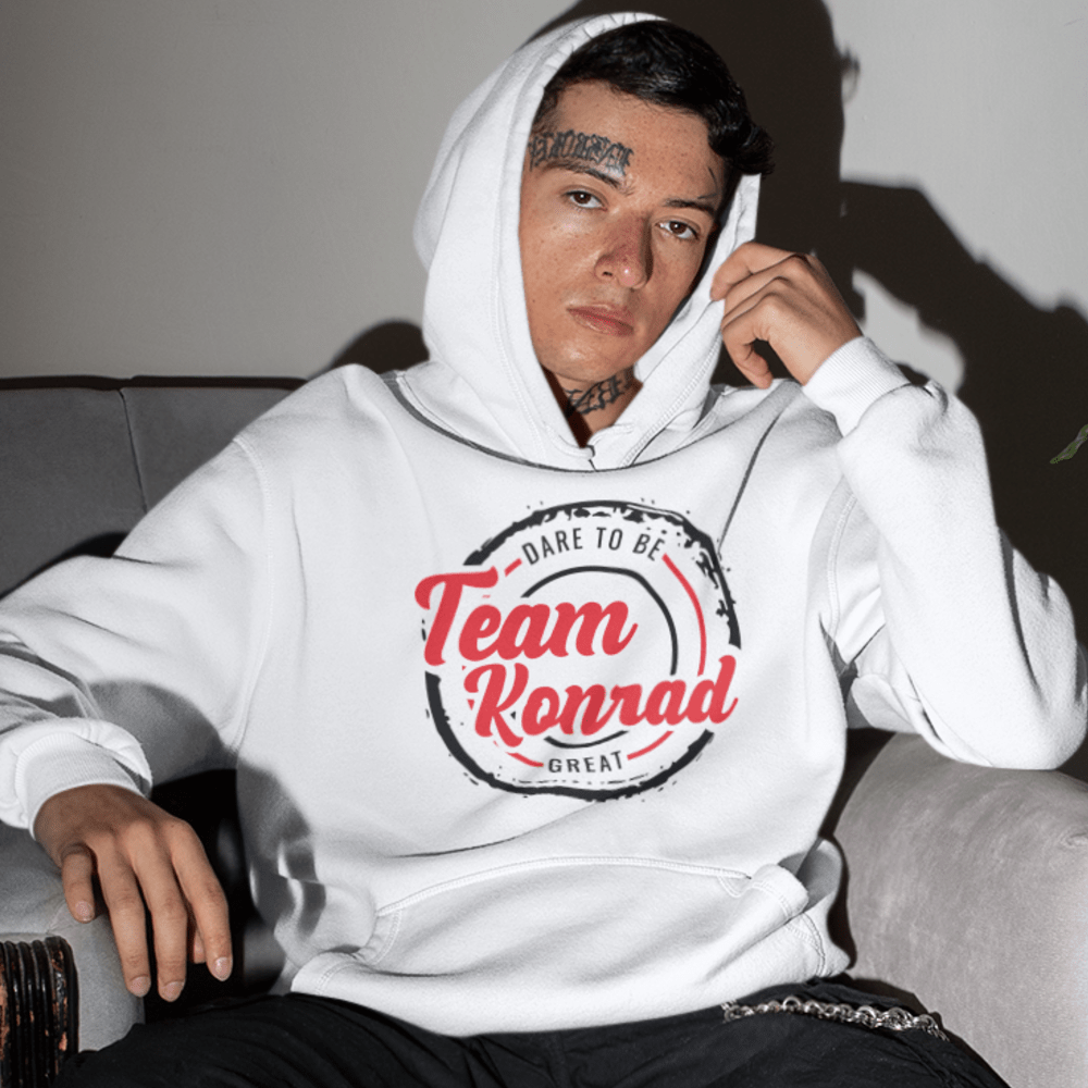Dare to be Great by Jordyn Konrad Hoodie, Black Red Logo