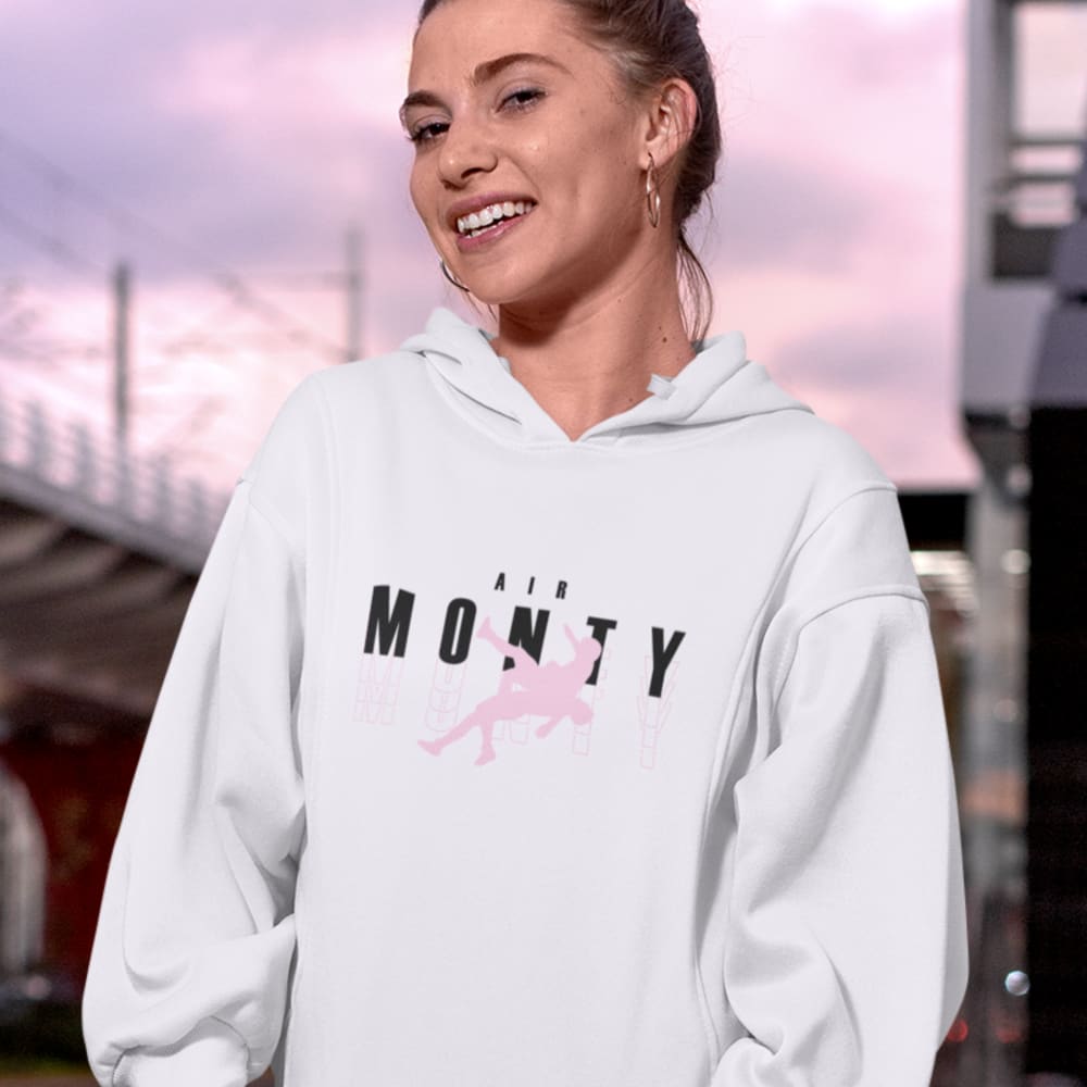"Air Monty" by Michelle Montague Unisex Hoodie, Light Pink Black Logo