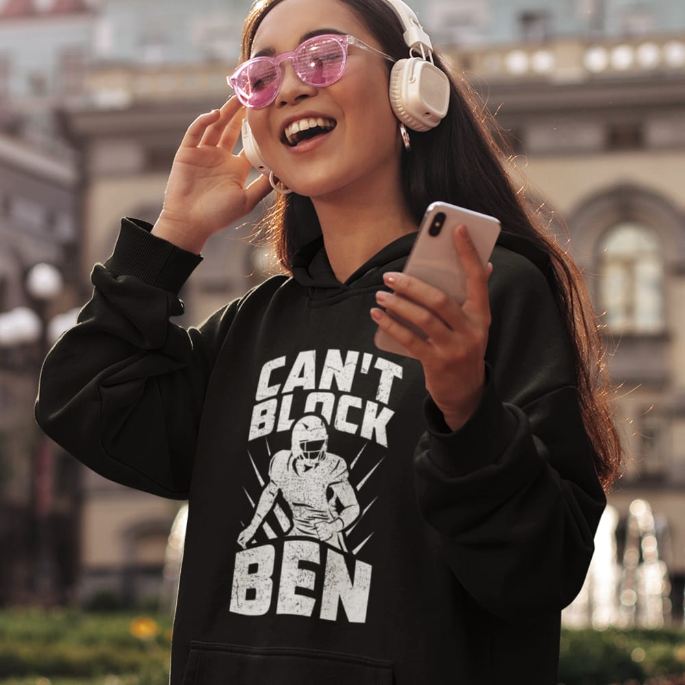 "Can't Block Ben" by Ben Desmarais Women's Hoodie, White Logo