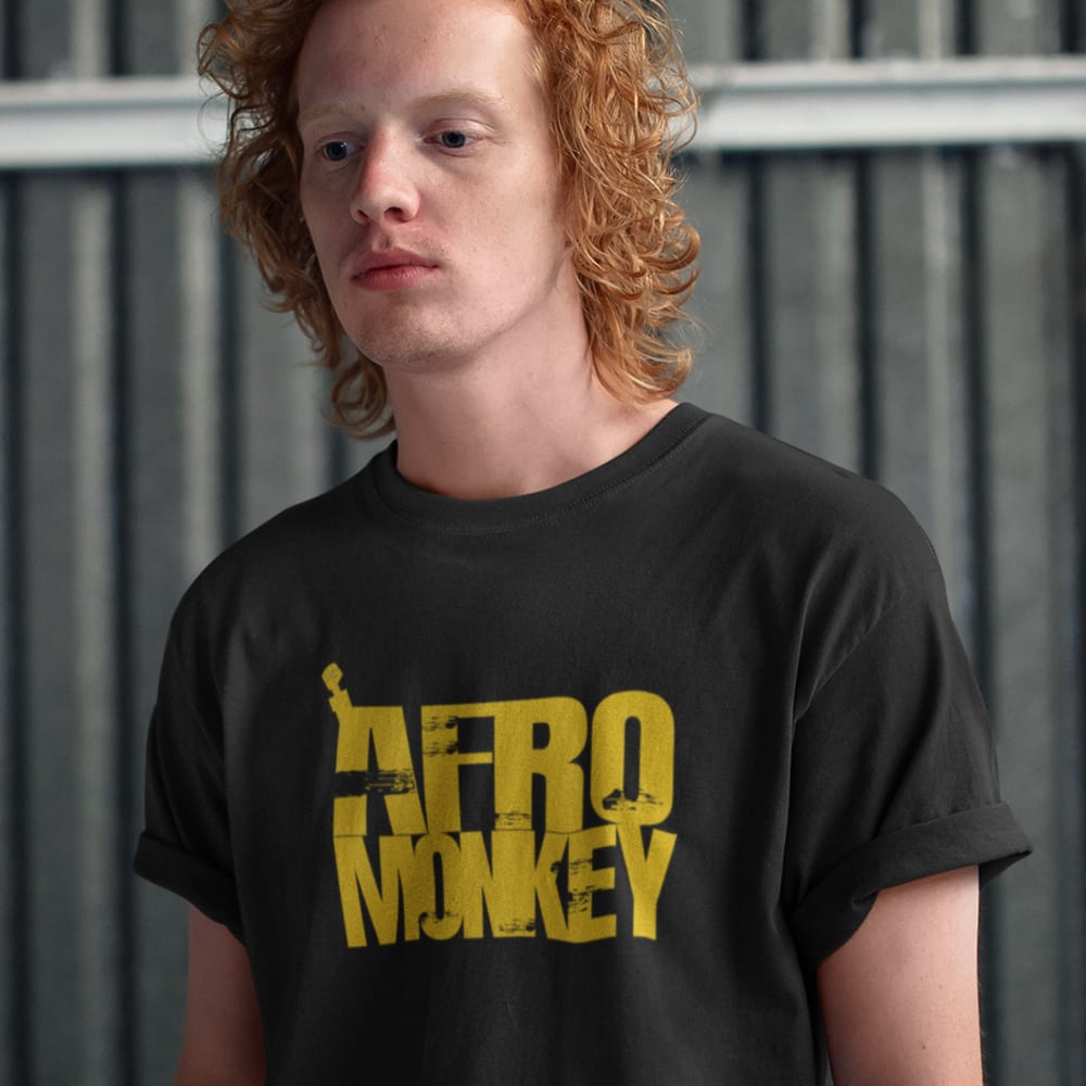 Afro Monkey by Andre Ewell, Men's T-Shirt, Yellow Logo