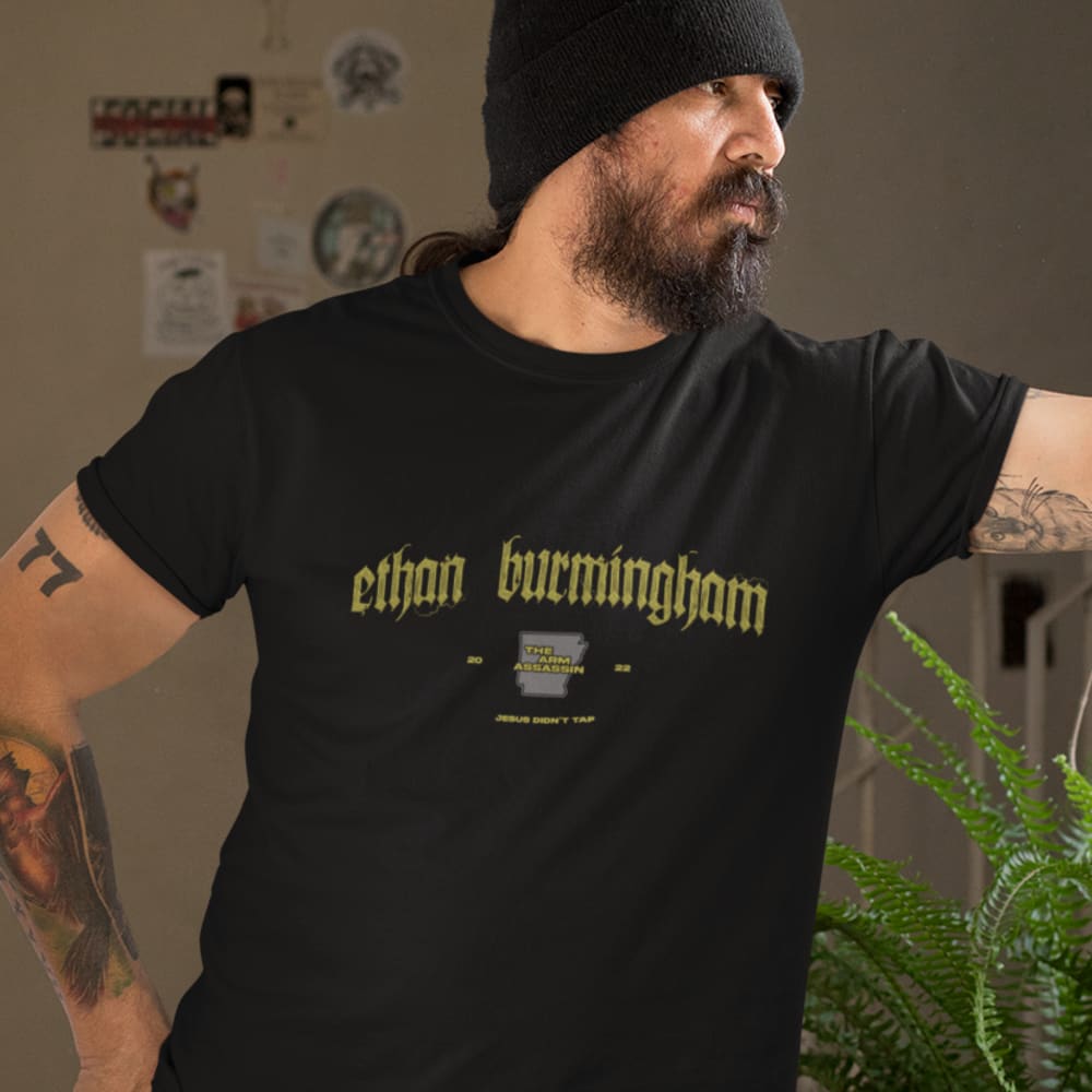“The Arm Assassin” 2022 by Ethan Burmingham T-Shirt, Gold Dark Logo