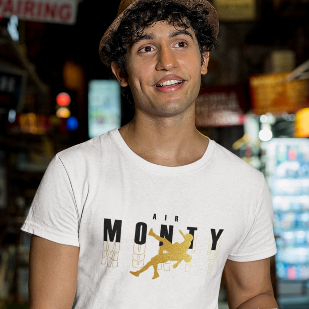 "Air Monty" by Michelle Montague T-Shirt, Gold Black Logo