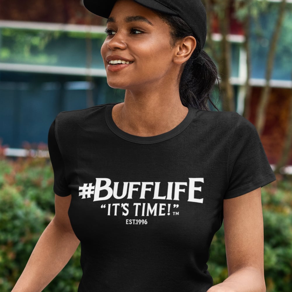 "BUFFLIFE" BY BRUCE BUFFER, WOMEN'S T-SHIRT, wHITE LOGO