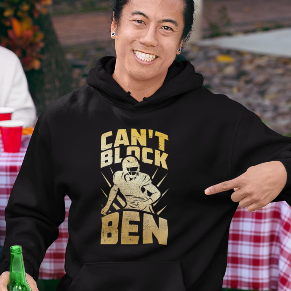"Can't Block Ben" by Ben Desmarais Men's Hoodie, Gold Logo