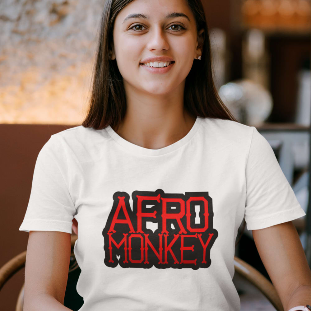 Afro Monkey by Andre Ewell, Women's T-Shirt, Red Logo
