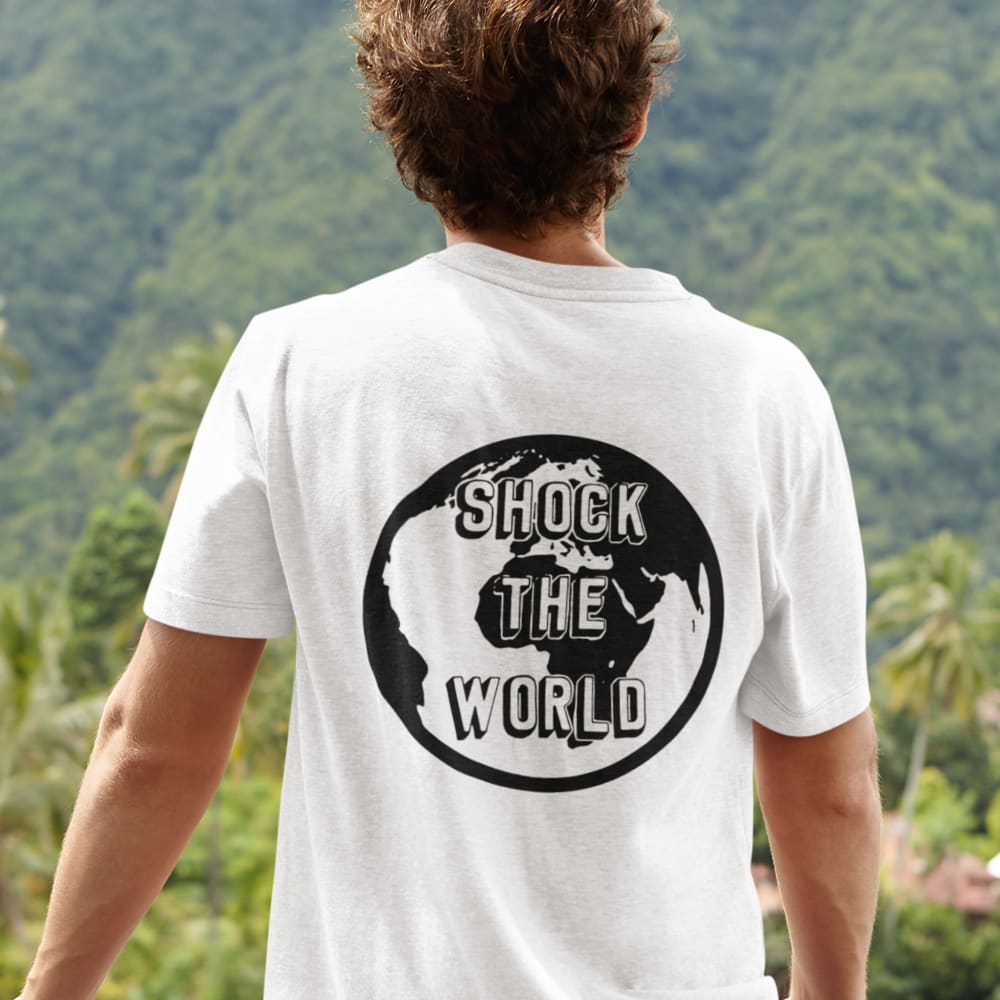 'Shock the World' Back Design by Devin Grant, T-Shirt (White)