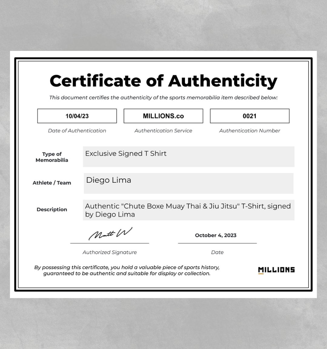 Exclusive "Chute Boxe" T Shirt, Signed by Diego Lima 