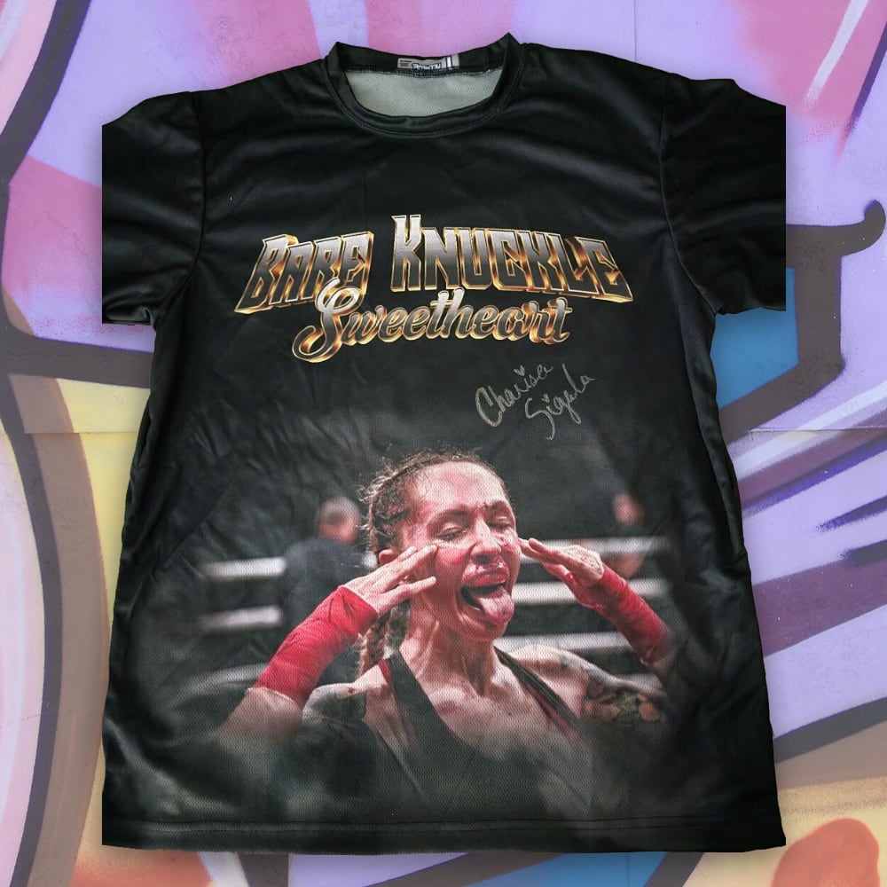 Limited Edition Charisa "Sweetheart Sigala" Signed Worn Fight Shirt