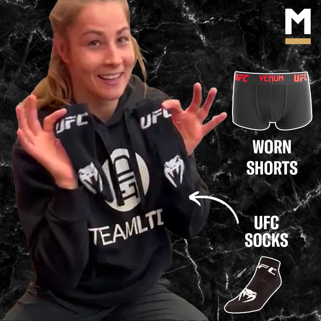 JASMINE JASUDAVICIUS WORN AND SIGNED VENUM SHORTS AND UFC SOCKS