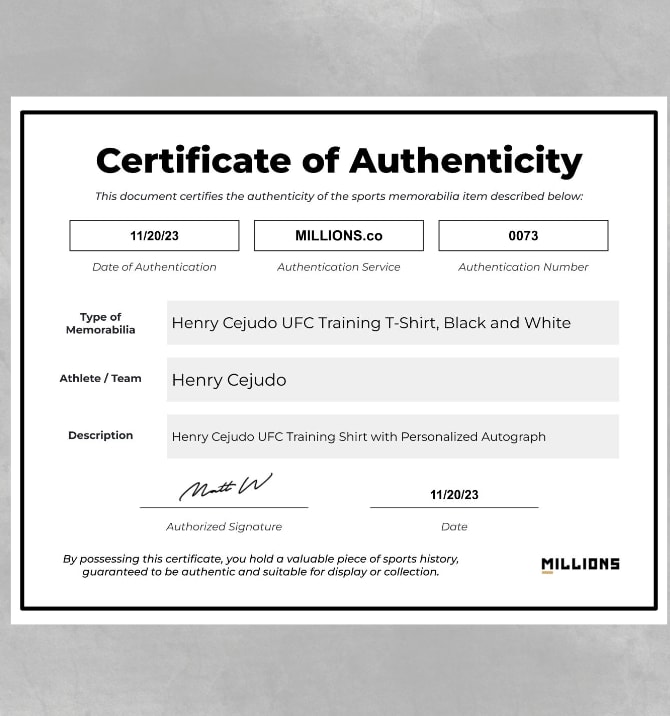 Henry Cejudo UFC Training T-Shirt, Black and White