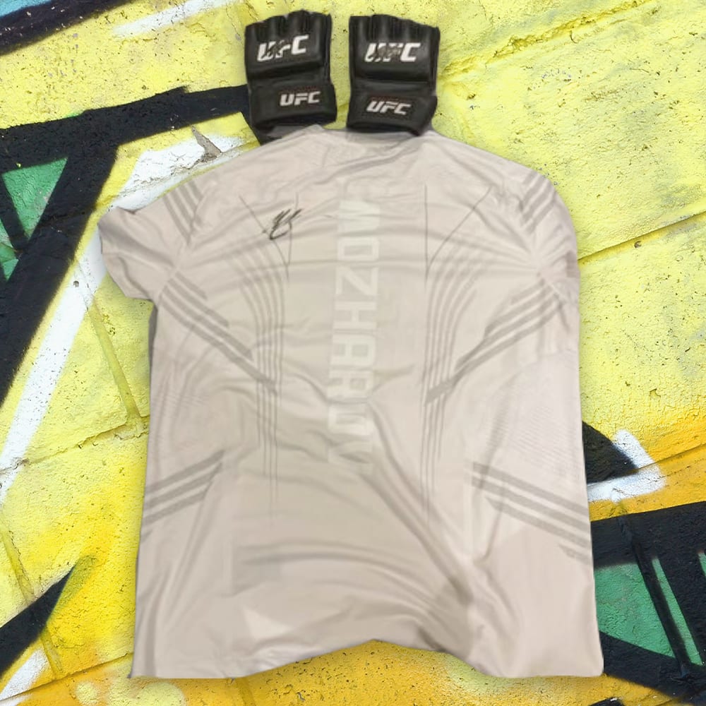 UFC Fight Worn Gloves & Jersey, Signed by Askar Mozharov