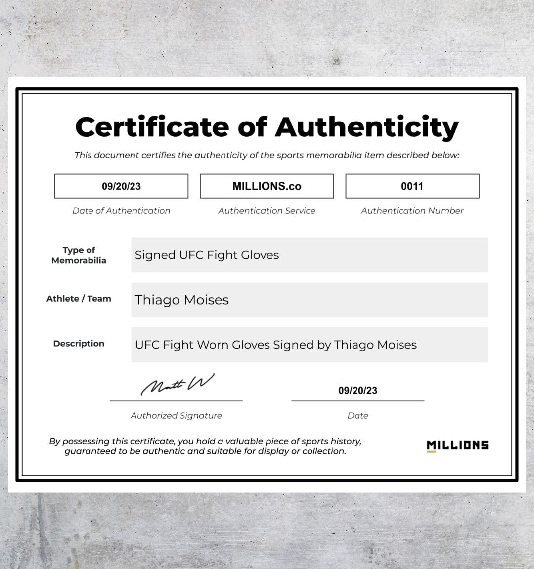 UFC Fight Worn Gloves Signed by Thiago Moises