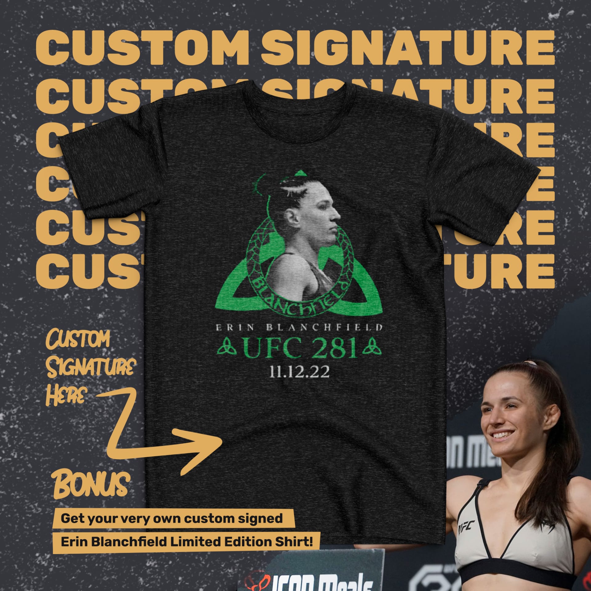 Erin Blanchfield Custom Signed Signature UFC 281 T-Shirt 