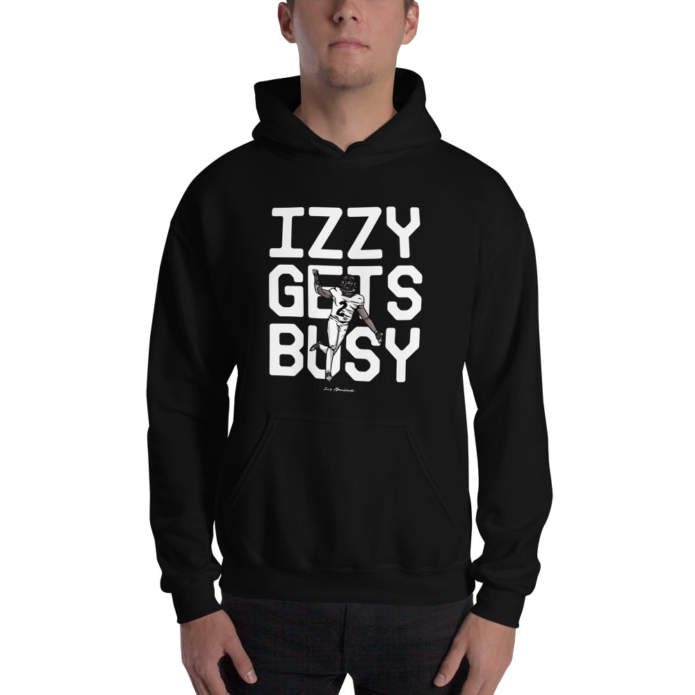 "Izzy Gets Busy" by Izzy Abanikanda, Hoodie, Light Logo