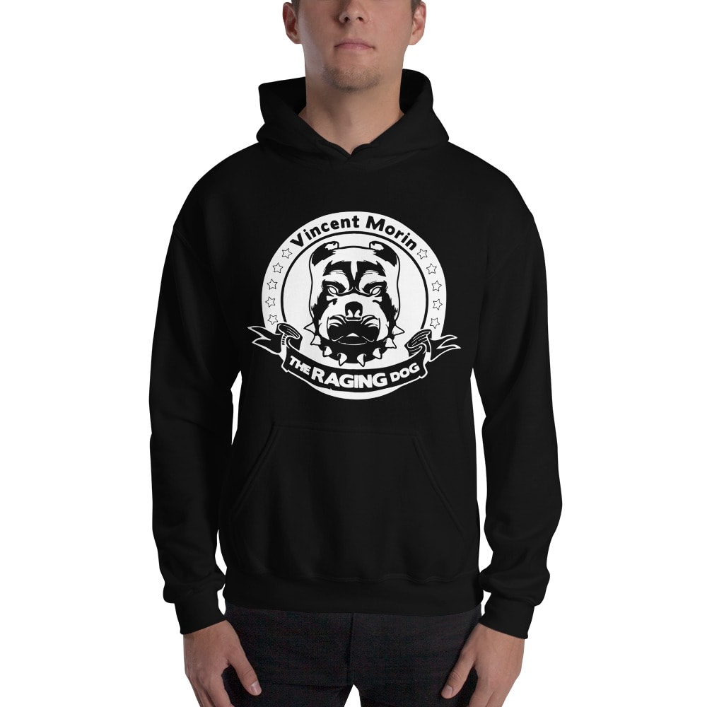 "Raging Dog" By Vincent Morin Hoodie, All White Logo