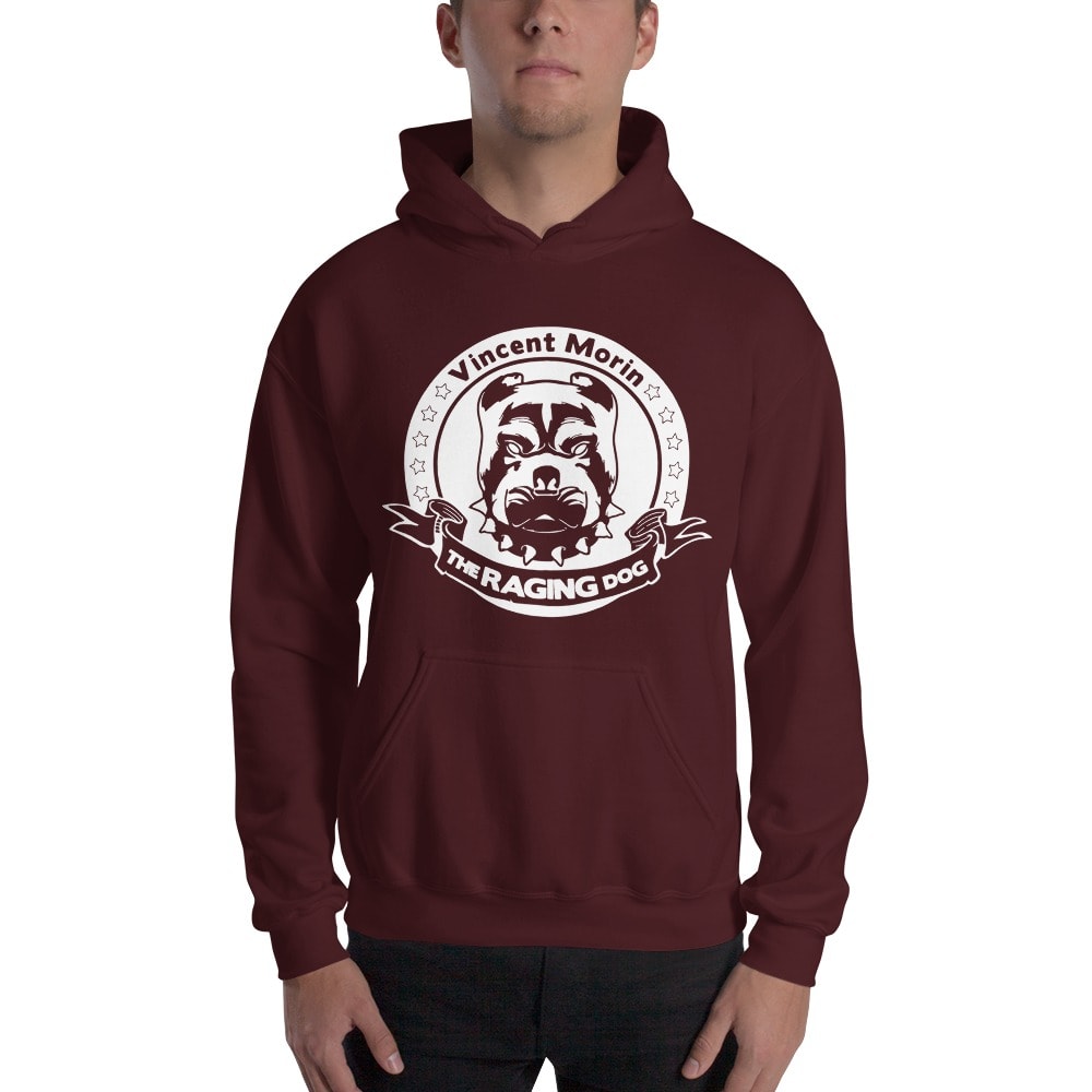 "Raging Dog" By Vincent Morin Hoodie, All White Logo