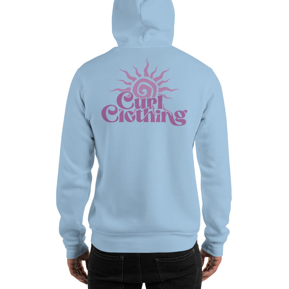 "Curl Clothing Sun" by Ryan Faulks Hoodie, Dark Pink Logo