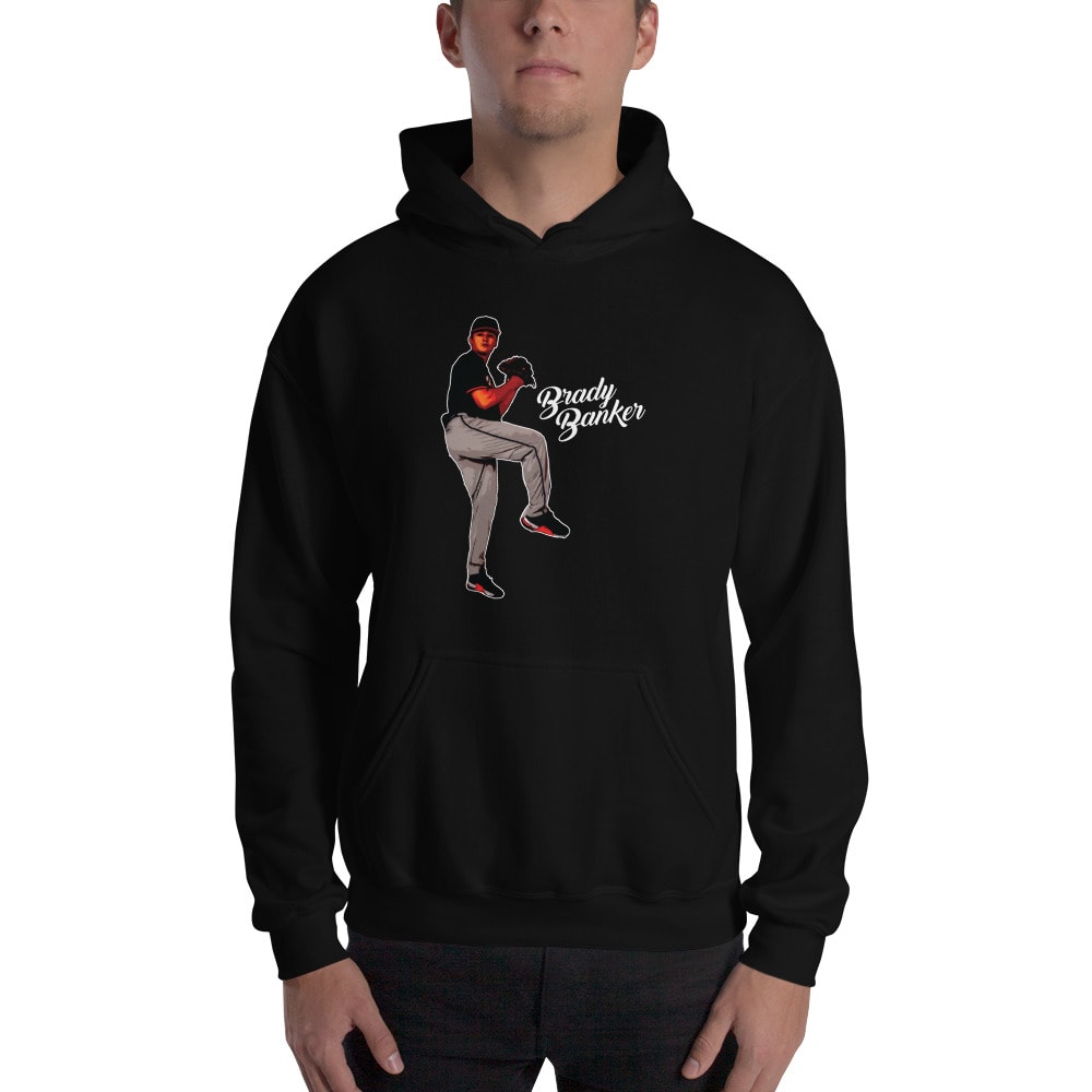 "Pitching" by Brady Banker Hoodie, White Logo