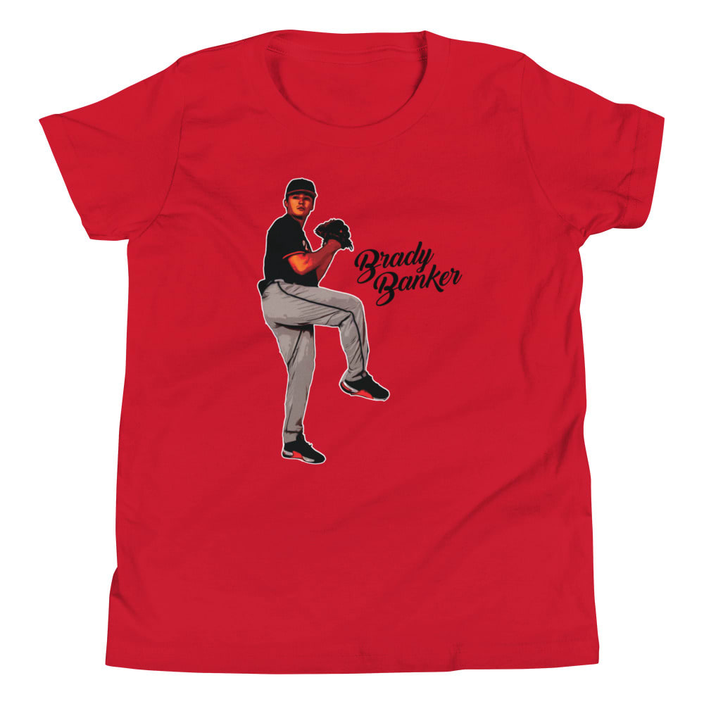  "Pitching" by Brady Banker Youth T-Shirt, Black Logo