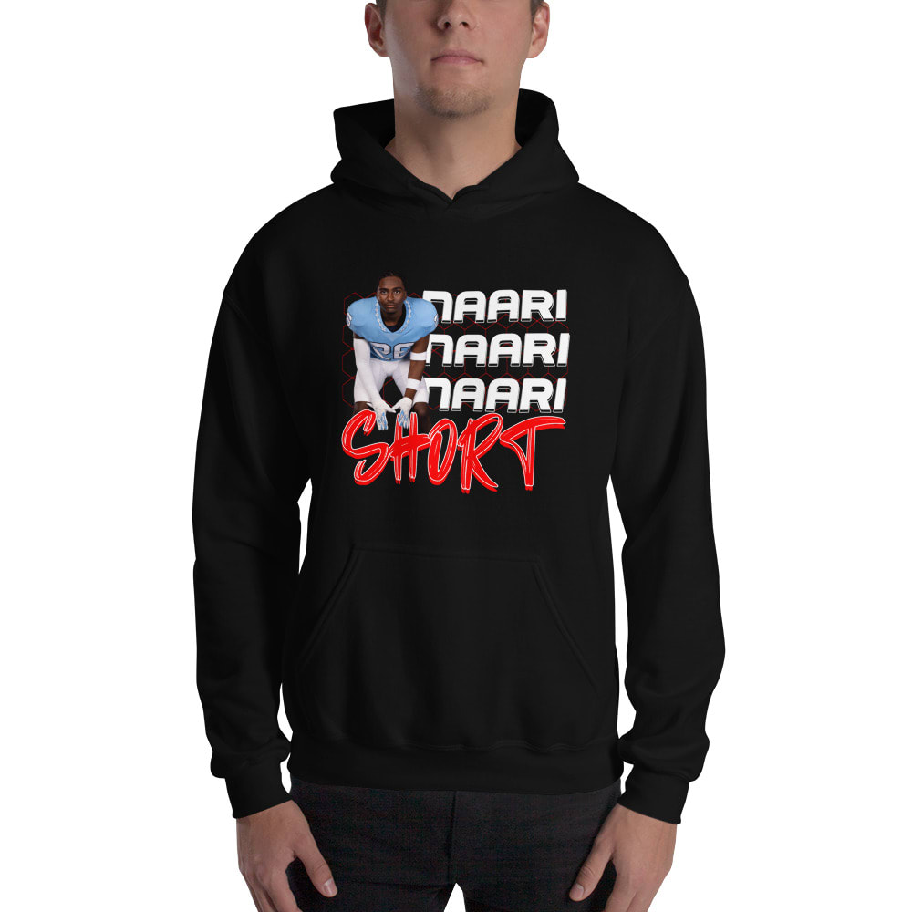 "Short" by Naari Short Hoodie, White Logo