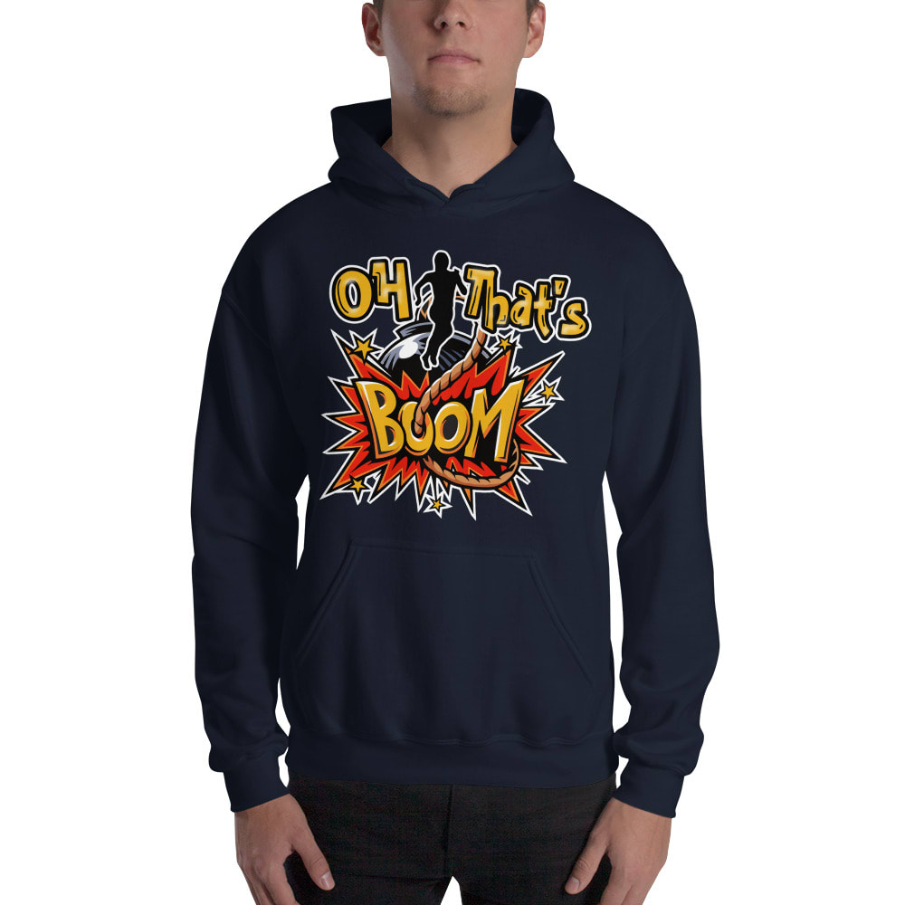 Oh That's Boom by Comari Hawkin Hoodie, White Logo