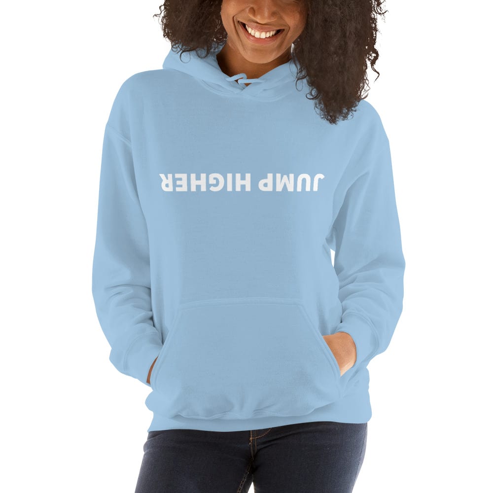 "Jump Higher" by Berit Friedenbach Women's Hoodie, White Logo, PV Outline