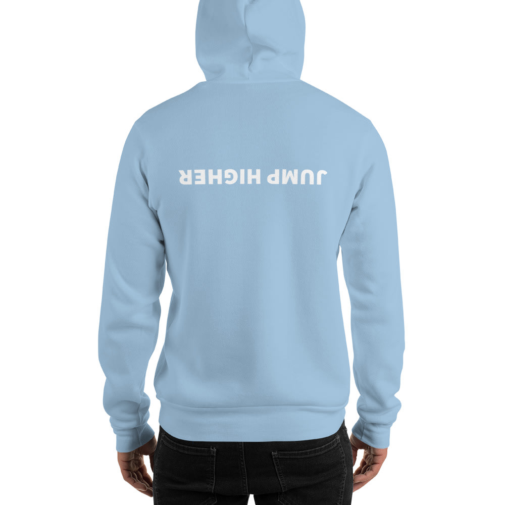 Berit Friedenbach "Jump Higher" On Back of Mens Hoodie, White Logo