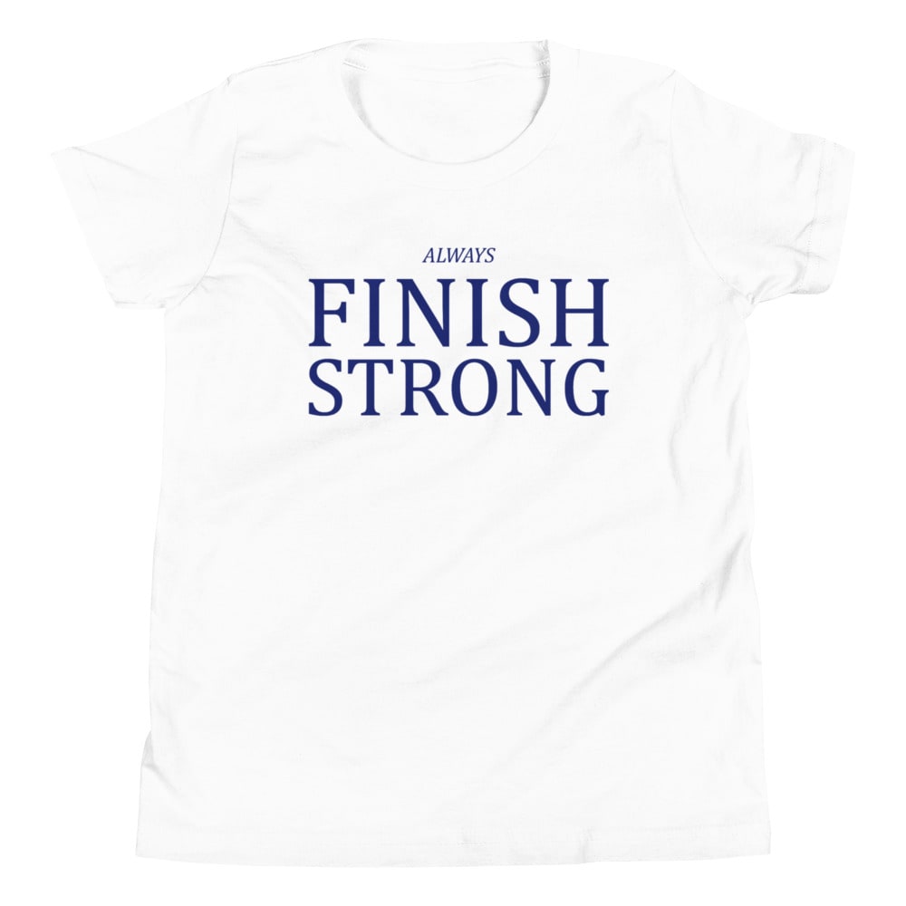 "Always Finish Strong" by Brad Cousino Youth Shirt, Navy Logo