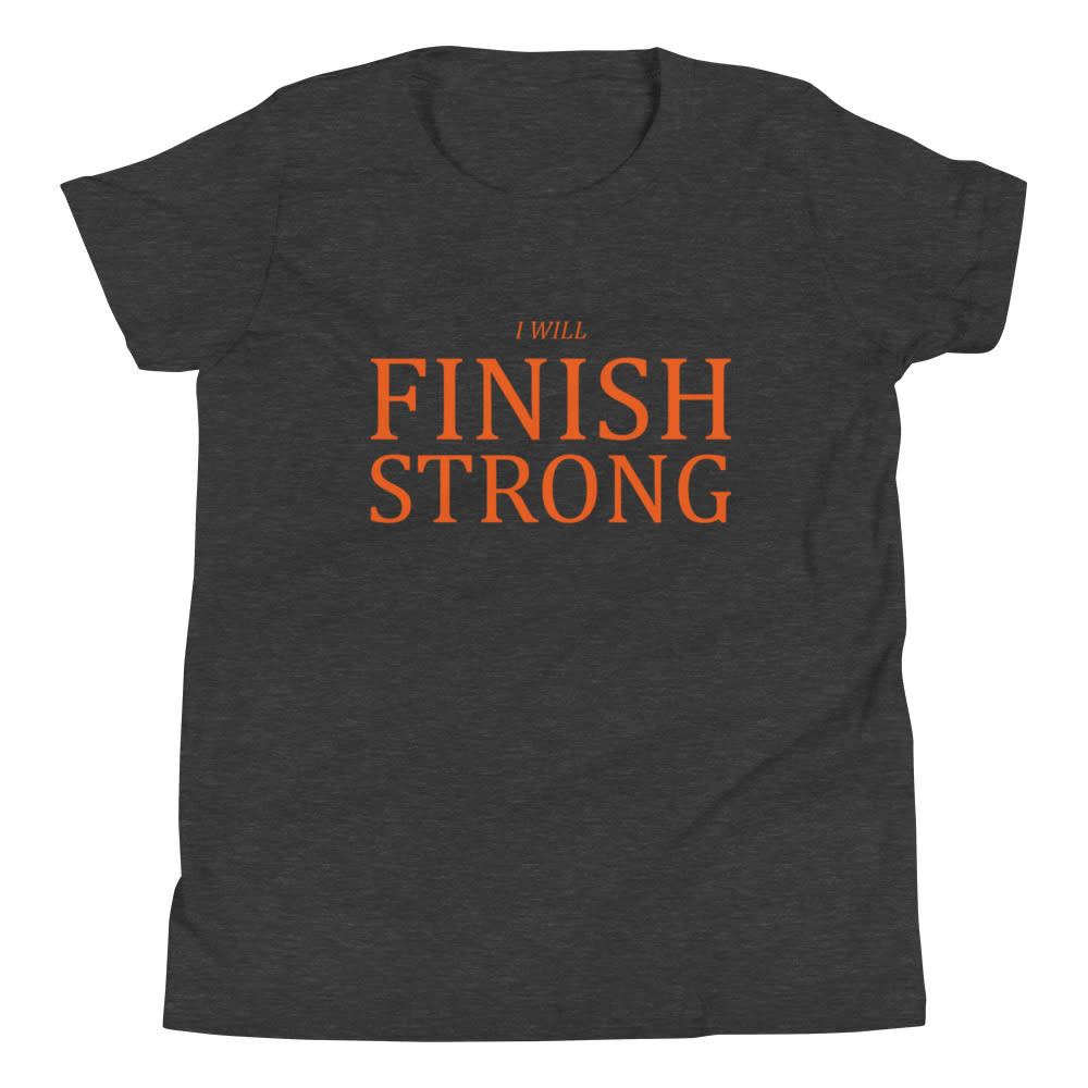 "I Will Finish Strong" by Brad Cousino Youth Shirt, Orange Logo